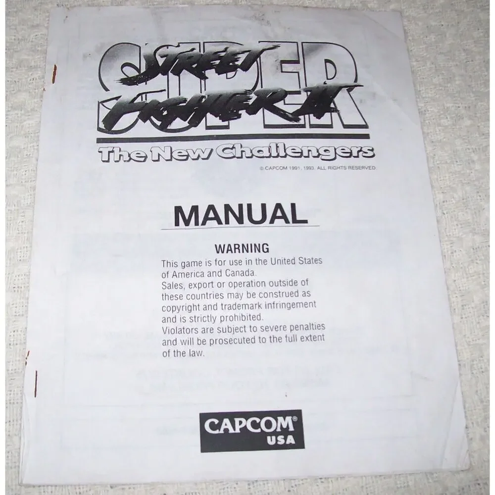 Super Street Fighter II Original Video Game Service Manual Vintage Capcom FAIR